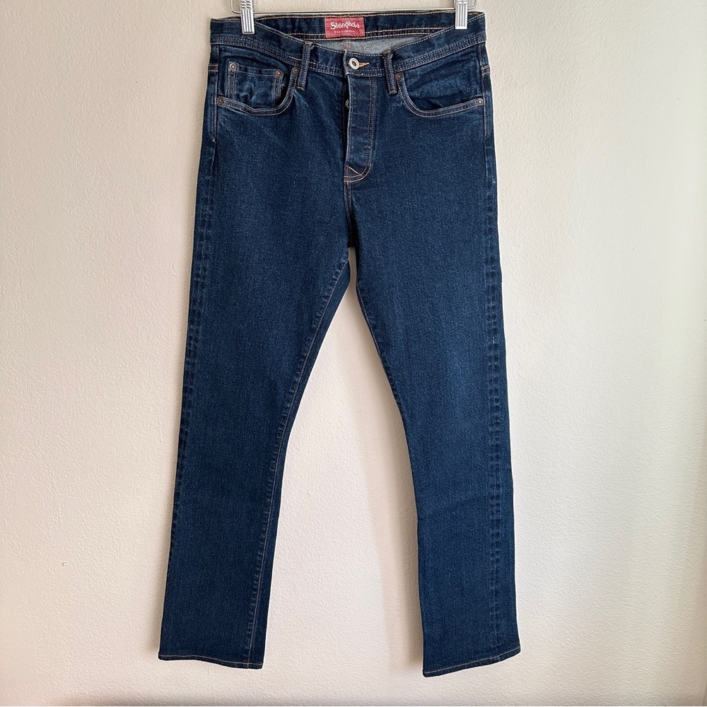 Stronghold Denim Jeans Mens 32 Dark Blue Slim Straight Button‎ Fly Made in USA